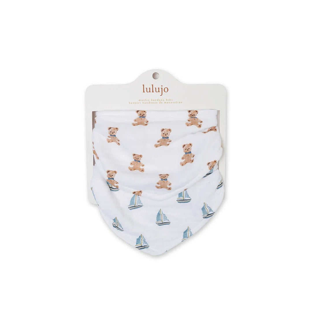 Lulujo Bandana Bibs 2pk Vintage Bear + Sailboats - Image 4