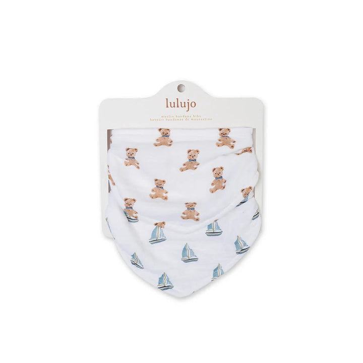 Lulujo Bandana Bibs 2pk Vintage Bear + Sailboats - Image 4