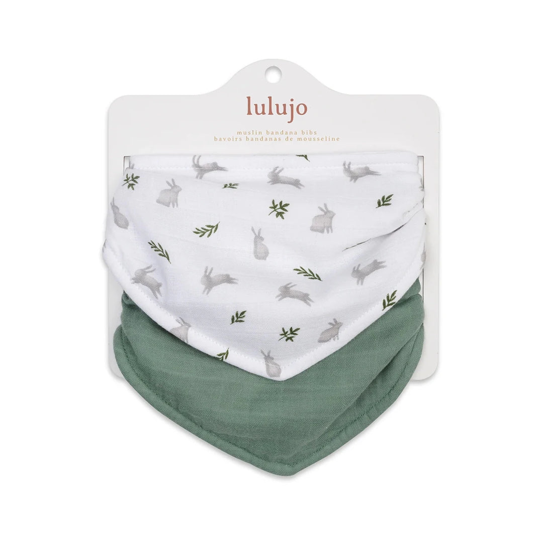 Lulujo Bandana Bibs 2pk Bunny + Fern - Image 1