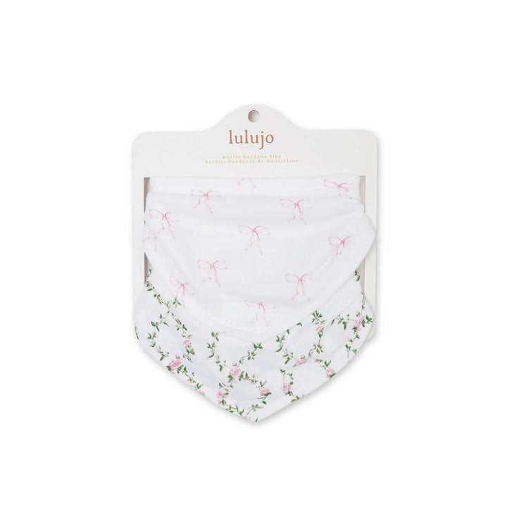 Lulujo Bandana Bibs 2pk Bows + Rose Trellis - Image 7