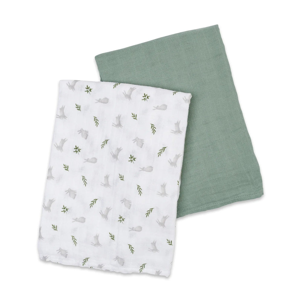 Lulujo Cotton Muslin Swaddle 2 pk Bunny + Fern - Image 1