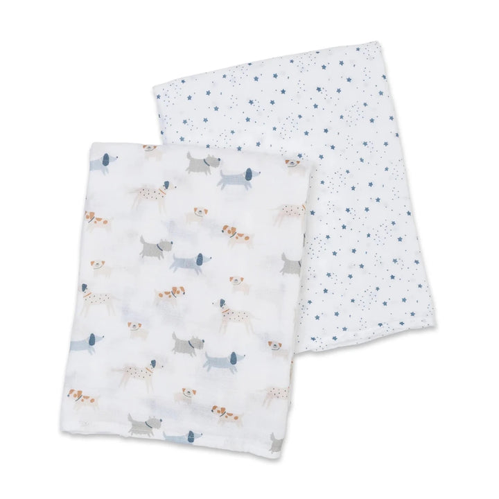 Lulujo Cotton Muslin Swaddle 2 pk Puppy + Stars - Image 6