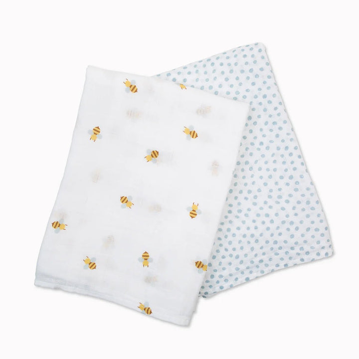 Lulujo Cotton Muslin Swaddle 2 pk Bee + Blue Dot - Image 15