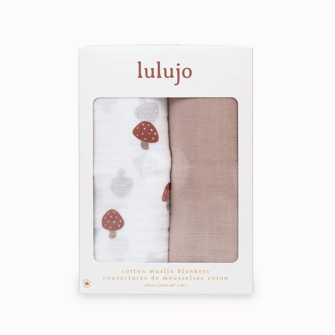 Lulujo Cotton Muslin Swaddle 2 pk Mushroom + Sand - Image 11