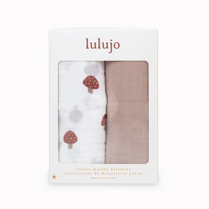Lulujo Cotton Muslin Swaddle 2 pk Mushroom + Sand - Image 11