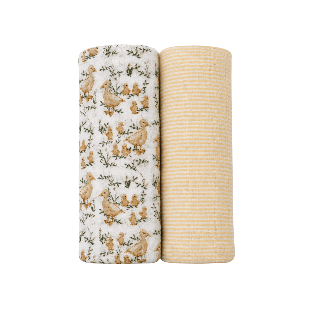 Lulujo Cotton Muslin Swaddle 2 pk Ducklings + Yellow - Image 21