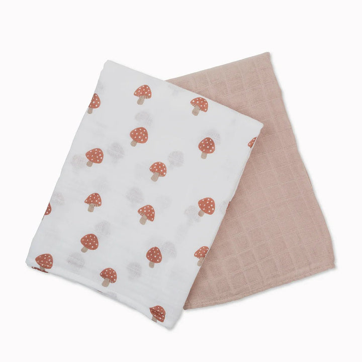 Lulujo Cotton Muslin Swaddle 2 pk Mushroom + Sand - Image 10