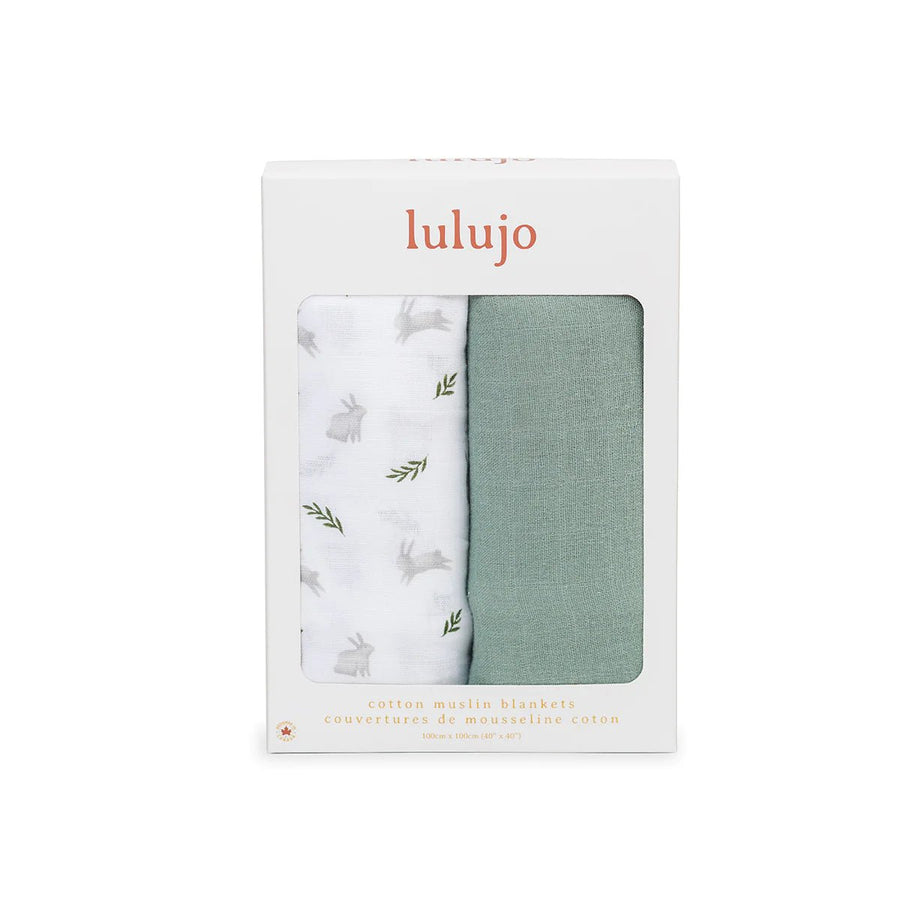 Lulujo Cotton Muslin Swaddle 2 pk Bunny + Fern - Image 2