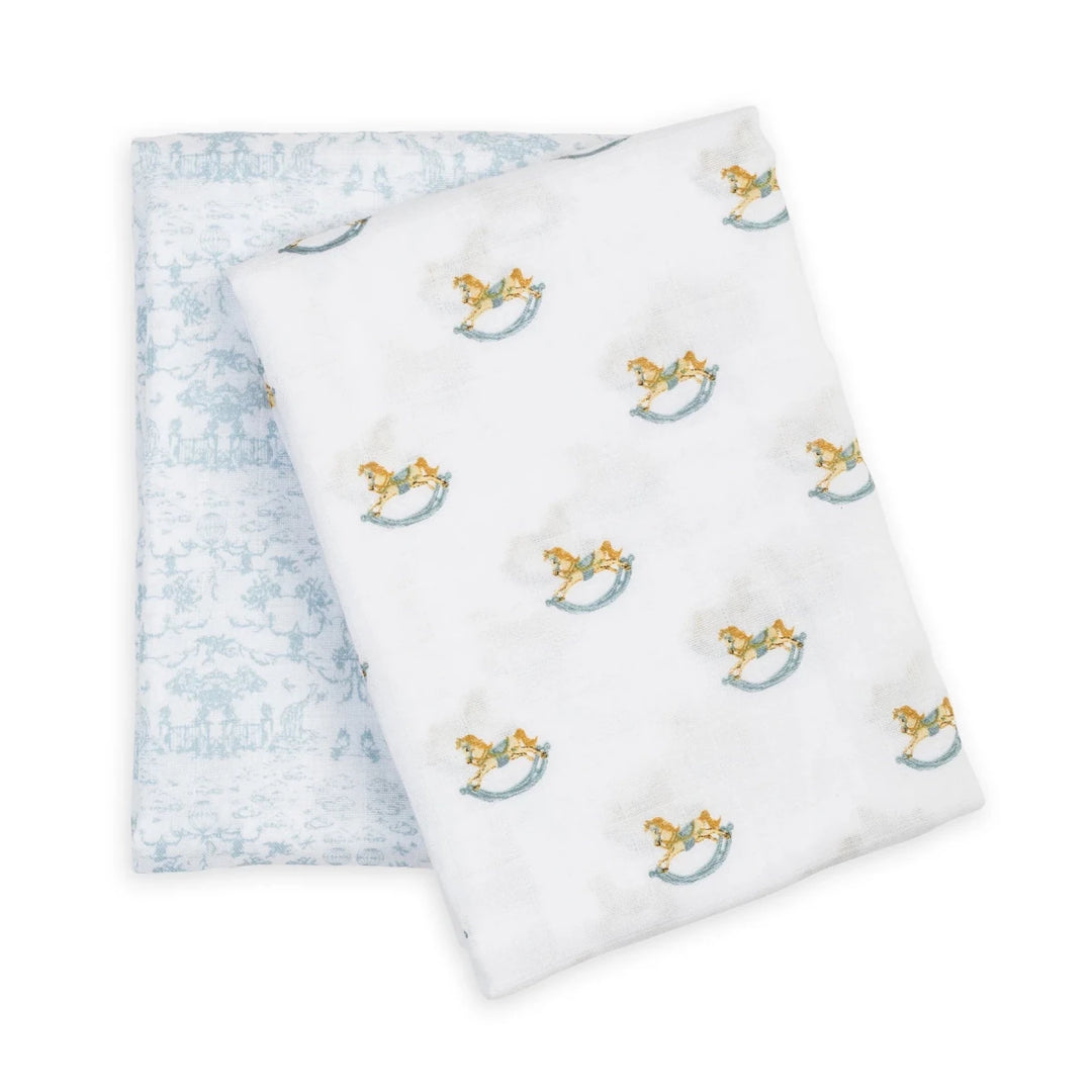 Lulujo Cotton Muslin Swaddle 2 pk Rocking Horse + Toile - Image 12