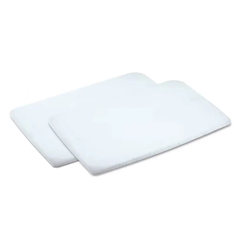 Two white rectangular bath mats with rounded corners, shown overlapping on a plain white background.