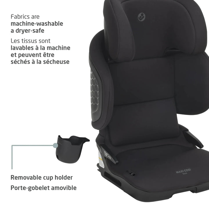 Maxi-Cosi Tanza booster seat front view with removable seat pad, molded shell, and easy-clean child-friendly design.