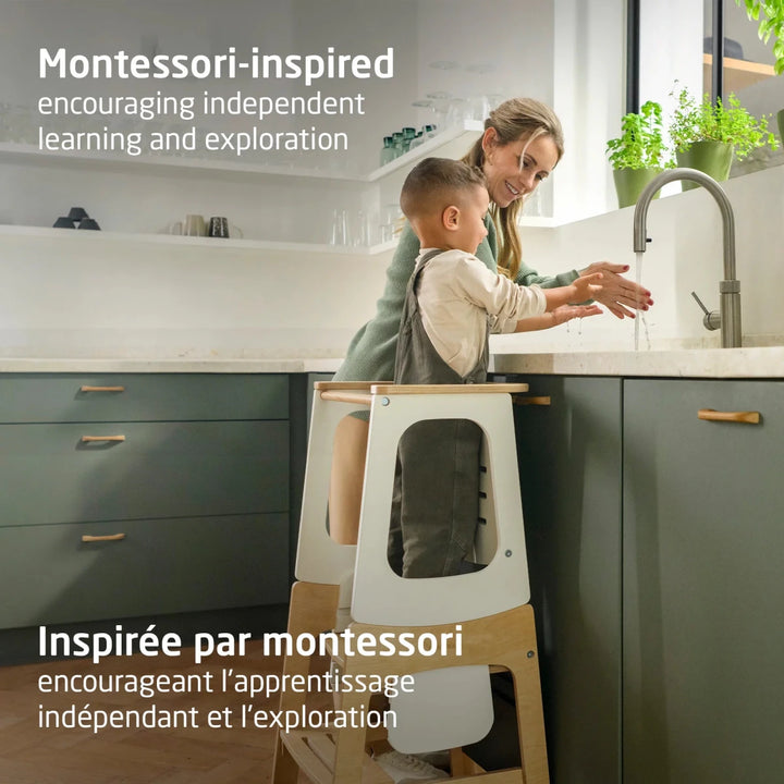Maxi-Cosi Toucan Learning Tower showcasing 3-in-1 convertible design that transforms into a desk and play table.