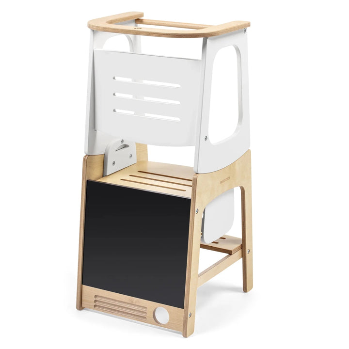 Maxi-Cosi Toucan™ 3 in 1 Learning Tower in Natural White, featuring the adjustable platform and sturdy wooden construction.