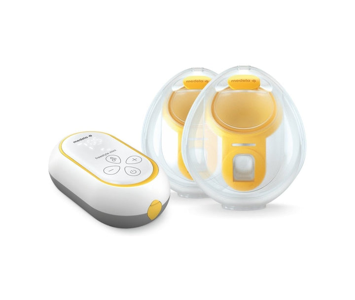 Medela Freestyle Mini Hands-Free Double Electric Breast Pump accessories including wearable collection cups and controller.