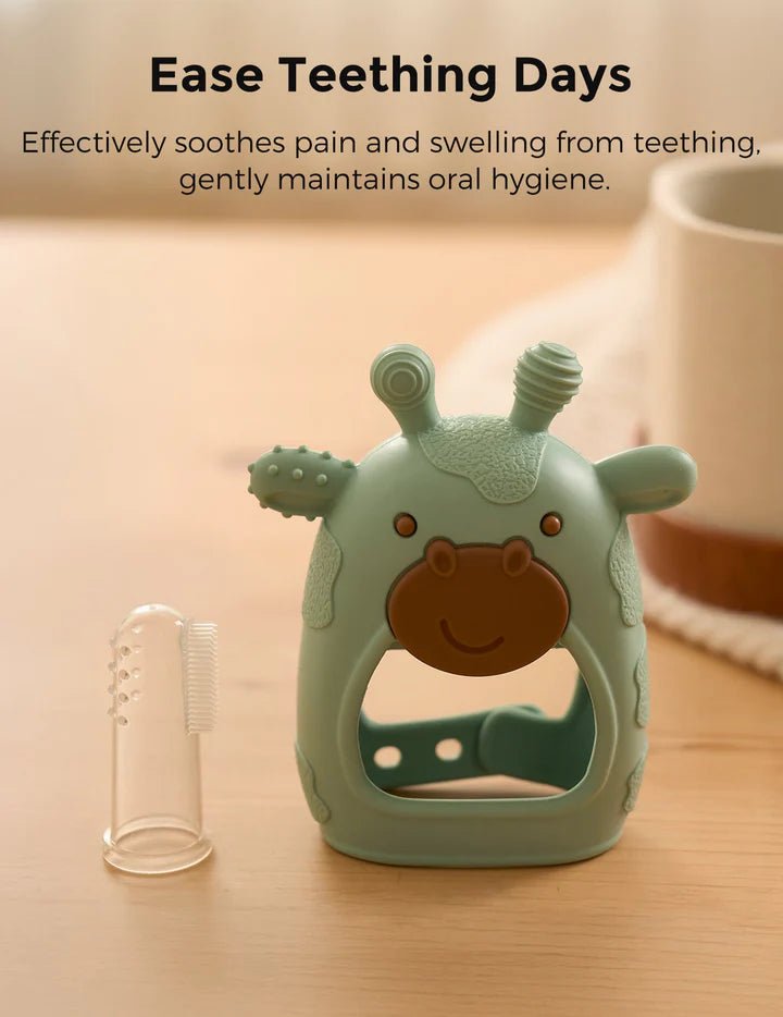 Momcozy All-in-1 Glow Baby Kit giraffe silicone teething toy for soothing sore gums