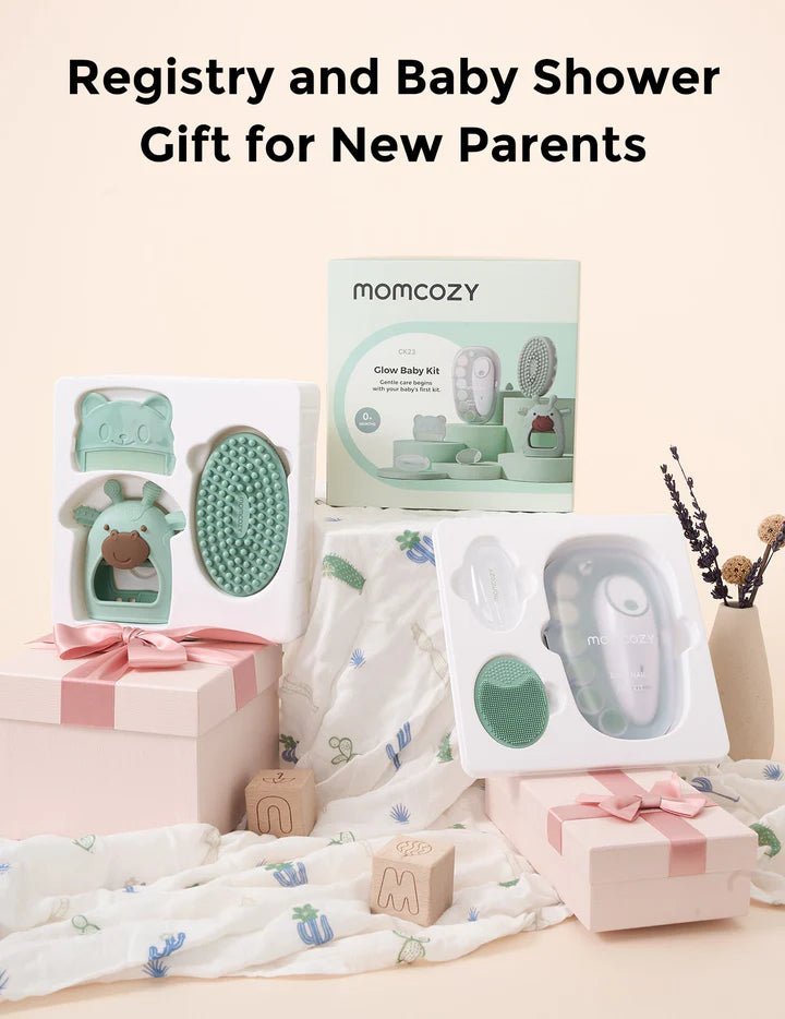 Momcozy All-in-1 Glow Baby Kit Baby Care - Kits -  Baby shower gift set with 'momcozy' products on a light background