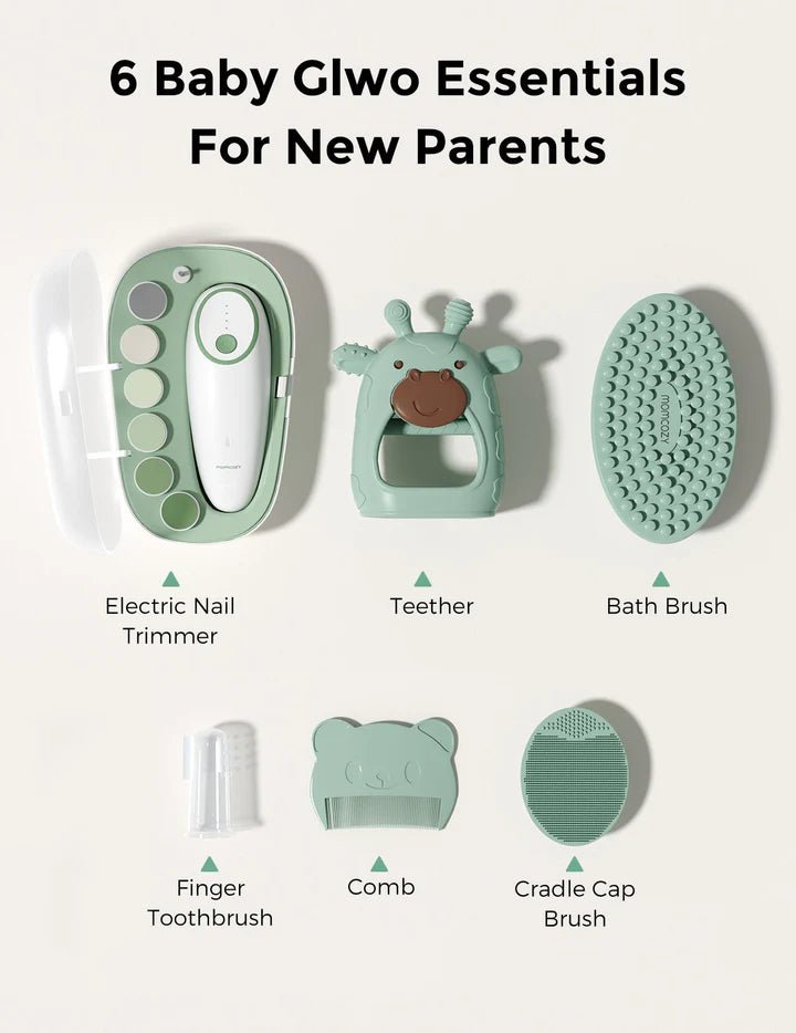 Momcozy All-in-1 Glow Baby Kit with electric nail trimmer, teether, comb, finger toothbrush and baby brushes