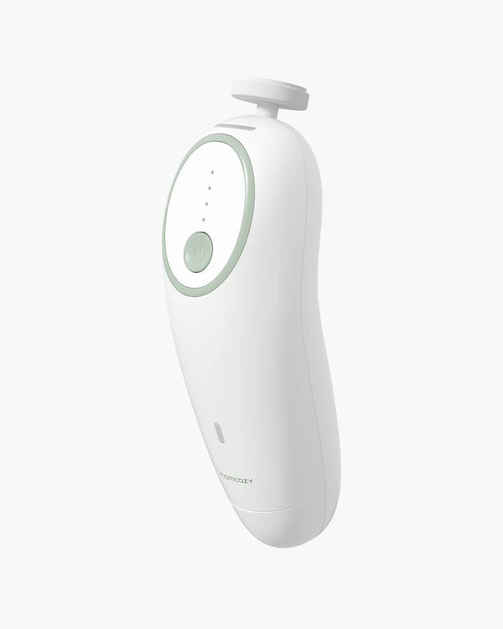 Momcozy Electric Baby Nail File front view with low-noise design on white background for gentle infant nail care