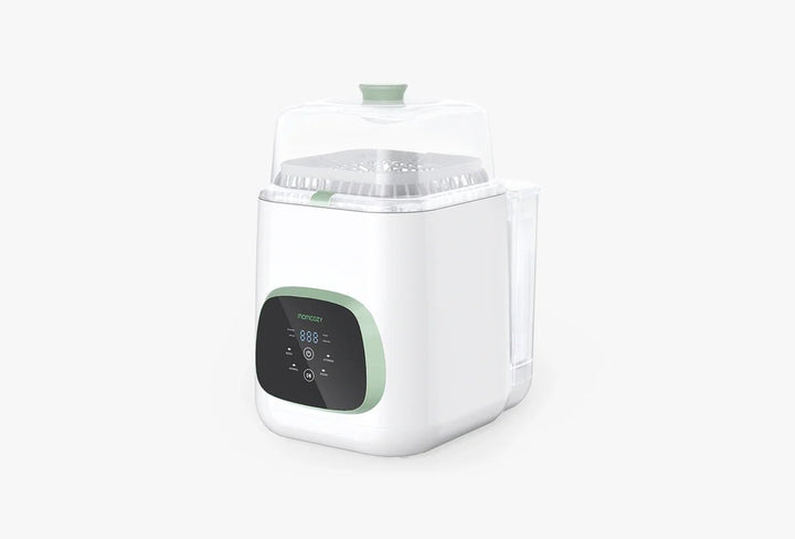 Momcozy KleanPal Pro Baby Bottle Washer and Sterilizer with digital display on a clean white background.