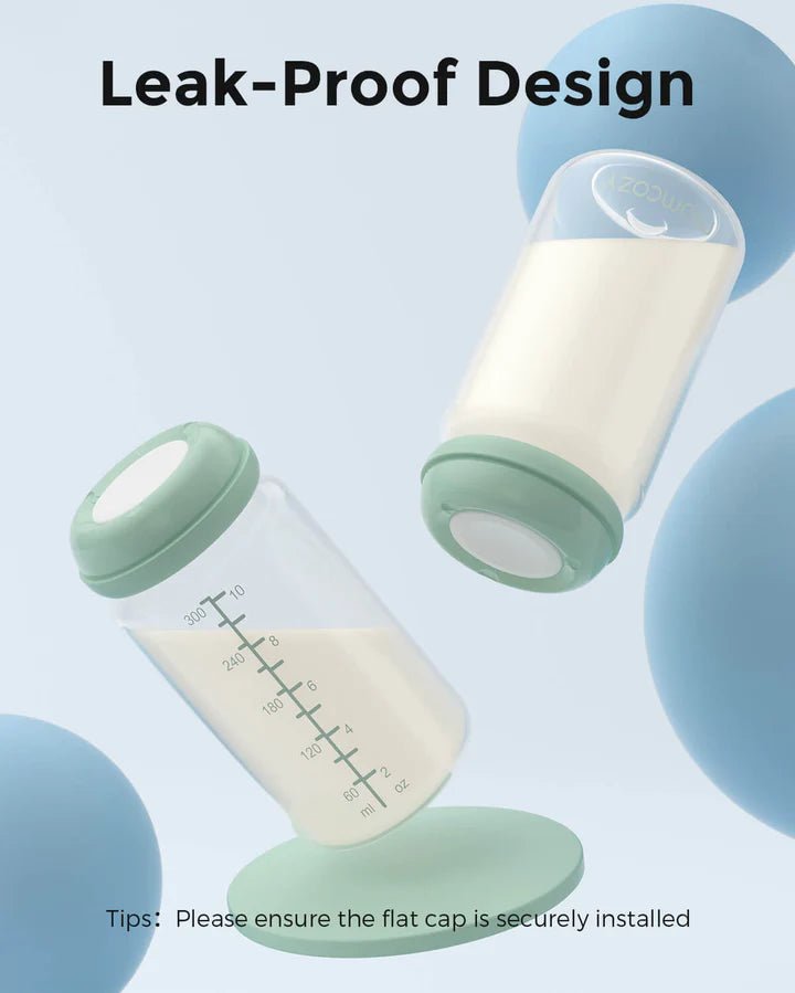 Momcozy Natural Baby Bottle featuring leak-proof flat cap design compatible with Momcozy Cooler system