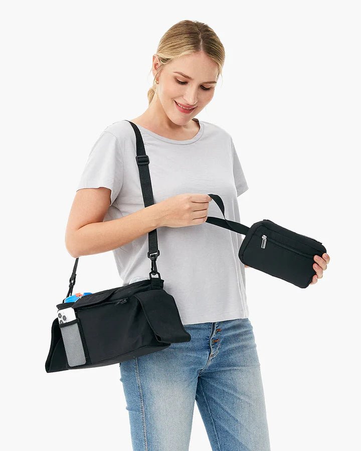 Momcozy stroller organizer converts into a stylish crossbody bag for convenient parenting on the go