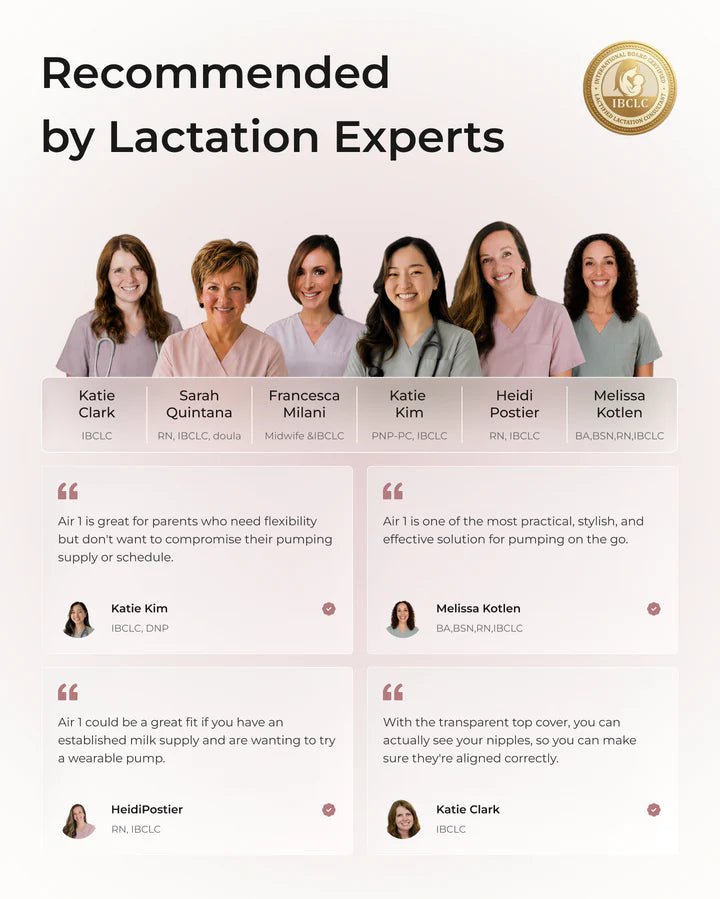 Momcozy Air 1 Ultra-Slim Breast Pump recommended by lactation experts, highlighting trusted breastfeeding support.