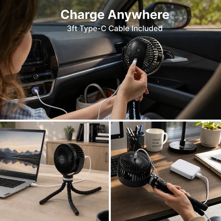 Momcozy portable cooling fan with Type-C charging cable designed for use in cars, offices, homes, and strollers