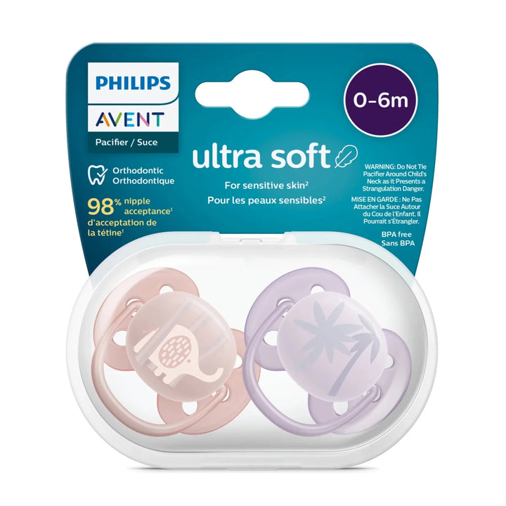 Philips AVENT Ultra Soft Pacifier 0 - 6M Pacifiers & Teethers Lychee Elephant + Lilac Palms - Image 2