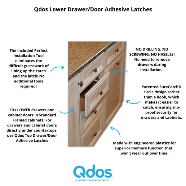 Qdos Lower Drawer/Door Adhesive Latches 6 pack