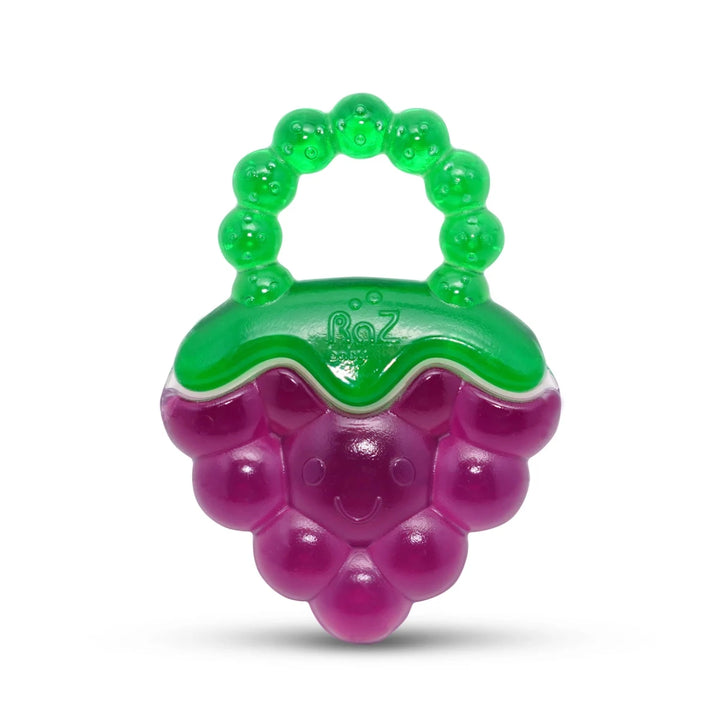 Razbaby Fruit Koolers 3 Pack water-filled teethers in lifestyle setting with colorful fruit designs for teething babies