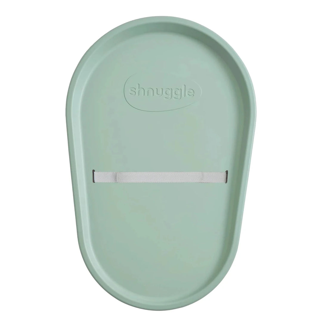 Shnuggle Squishy Changing Mat Eucalyptus - Mint green baby seat with 'shnuggler' branding on a white background