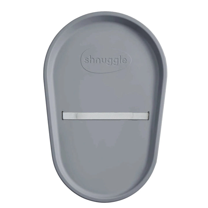 Shnuggle Squishy Changing Mat Pebble Grey  Gray plastic seat cover with 'shnuggle' branding on a light gray background