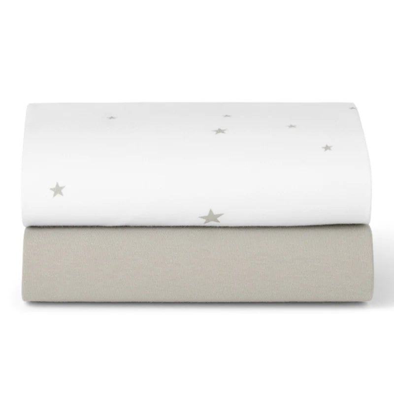SnuzPod5 Bedside Bassinet 2 Pack Fitted Sheets bassinets White Stars/Grey - Image 4