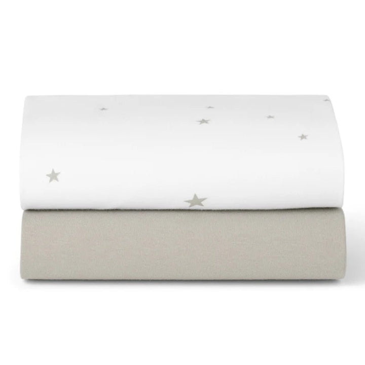 SnuzPod5 Bedside Bassinet 2 Pack Fitted Sheets bassinets White Stars/Grey - Image 4