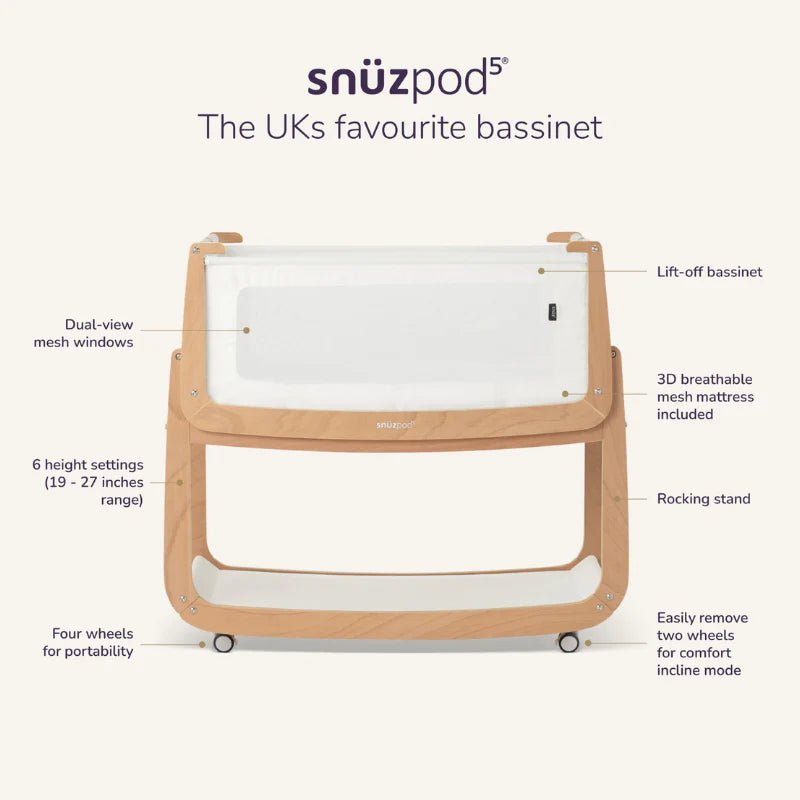 SnuzPod5 Bedside Bassinet bassinets Walnut - Image 35