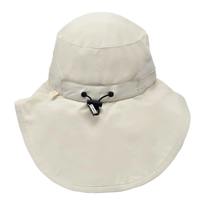Stonz Explorer Hat 2026 Buttercream -  Beige wide-brimmed hat with a chin strap on a white background
