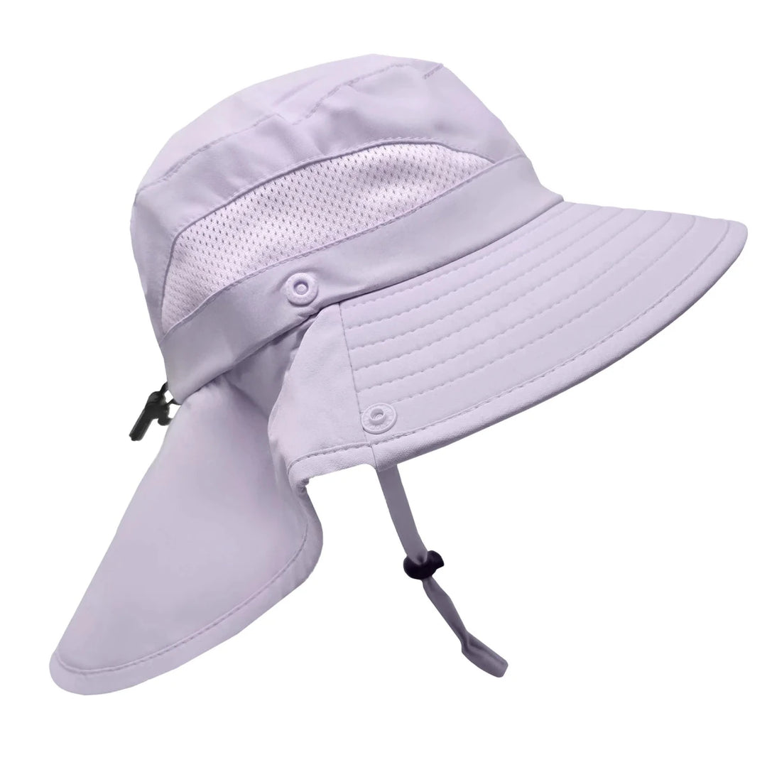 Stonz Explorer Hat 2026 Purple Haze -  Light purple sun hat with a wide brim and neck flap on a white background
