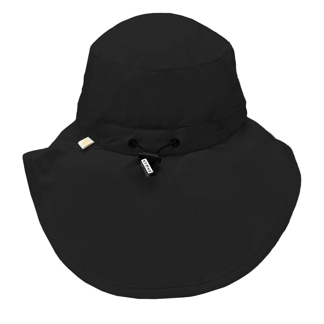 Stonz Explorer Hat 2026 Black -  Black sun hat with a wide brim on a white background