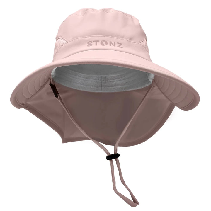 Stonz Explorer Hat 2026 Blush -  Pink sun hat with a drawstring on a white background