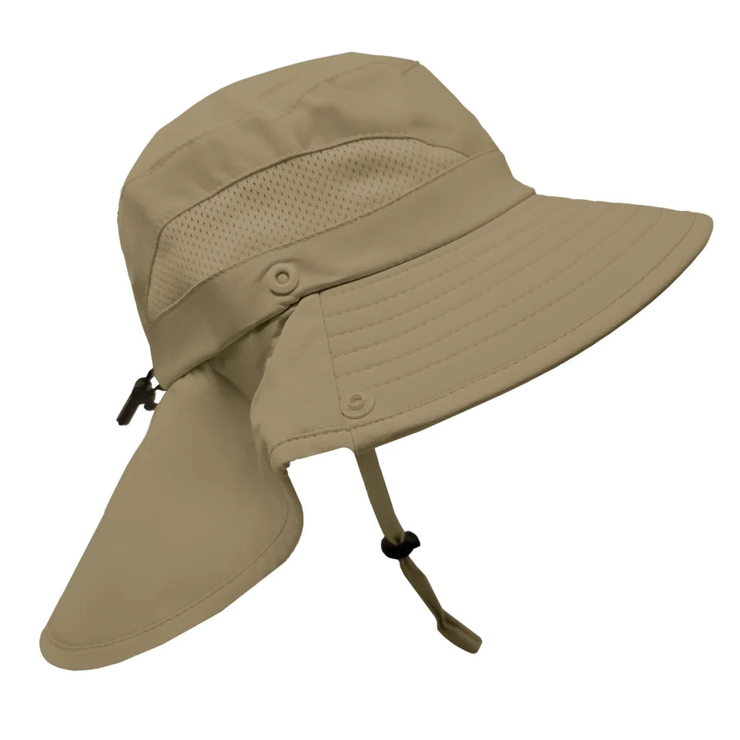 Stonz Explorer Hat 2026 Olive -  Beige bucket hat with neck flap on a white background