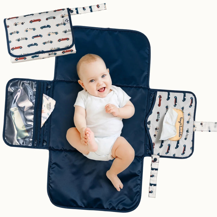 Tiny Twinkle portable diaper changing pad with vintage cars print for babies