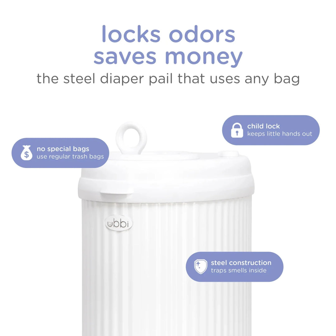 Ubbi - Fluted Diaper Pail Diapering Matte White - Image 7