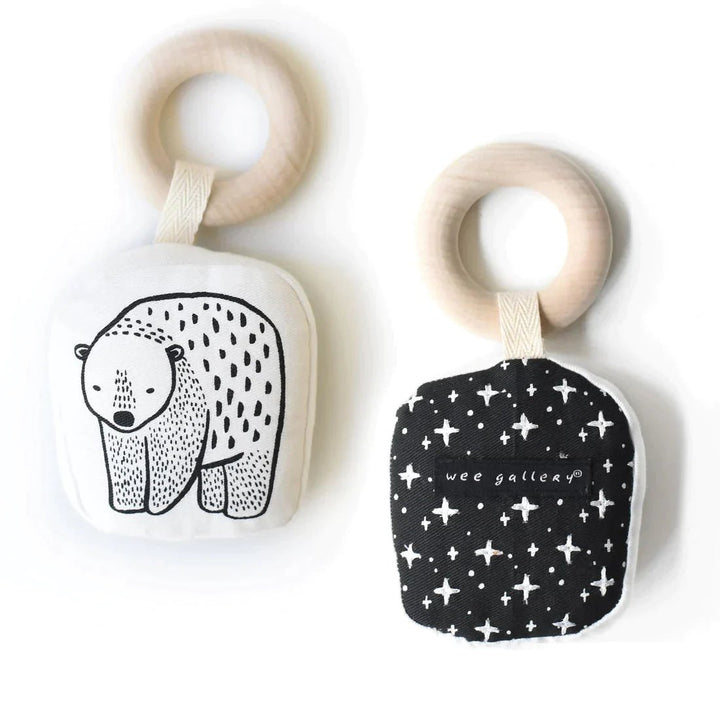 Wee Gallery Organic Cotton Teether With Wooden Ring