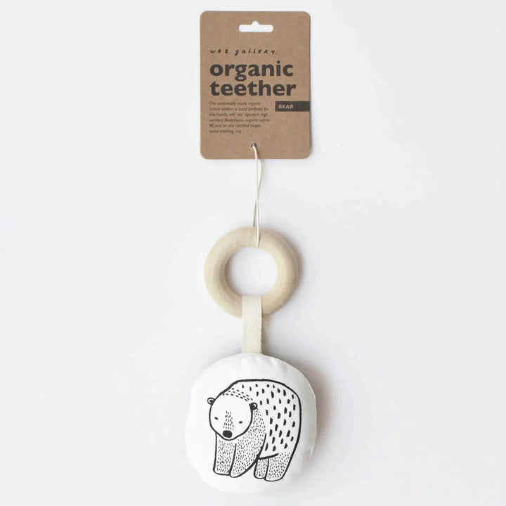 Wee Gallery Organic Cotton Teether With Wooden Ring
