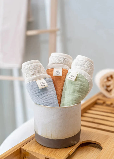 100% Organic Cotton washcloth (3- Pack) - SEAFOAM, MOUSE & SEDONA