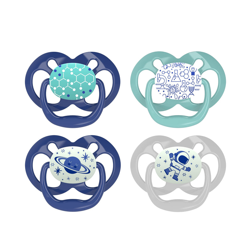 Advantage Pacifier Glow In The Dark -Stage 2 - 6-18m 4 pack Blue