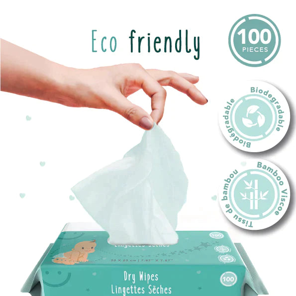 Biodegradable Viscose Dry Baby Wipes - 100 pk