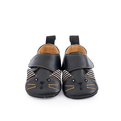 Black Cat Leather Slippers 0-6m