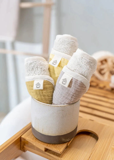 100% Organic Cotton washcloth (3- Pack) - Jasmine, Desert, Betty