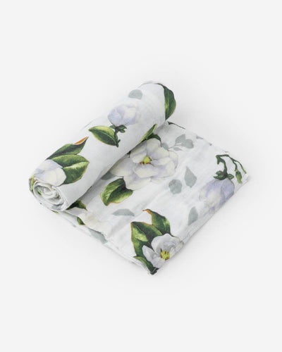 Cotton Muslin Swaddle Blanket  Magnolia Blossoms